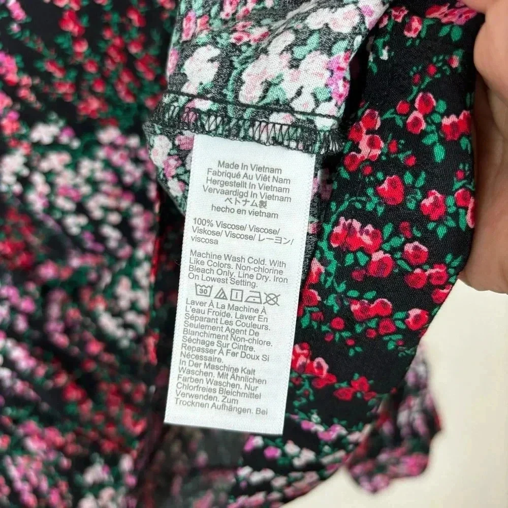 J. Crew floral long sleeve blouse black purple lightweight sz Large